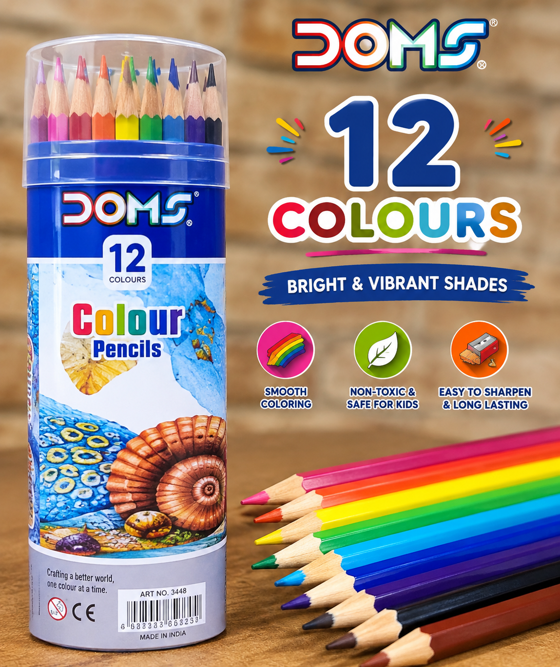 Doms Non-Toxic Color Pencil Set in Triangular  Tin Box