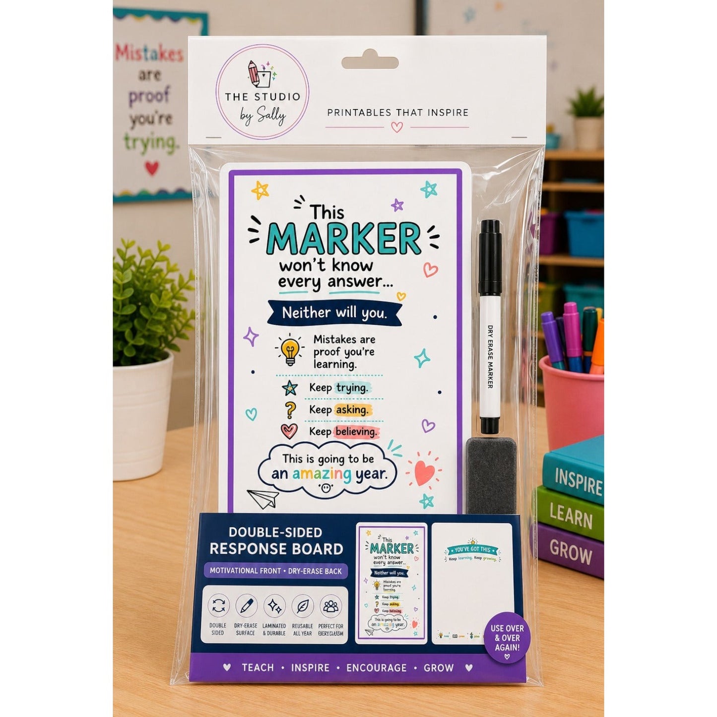 Marker Motivation Dry-Erase Response Board | Laminated Student Gift | Pack of 15 - 3