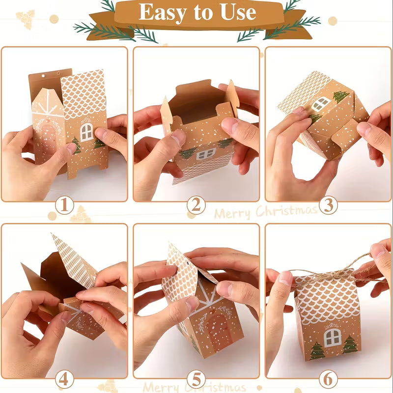 Christmas Cow Paper Boxes, Mini House Shaped Gift Bags, 1 pcs.