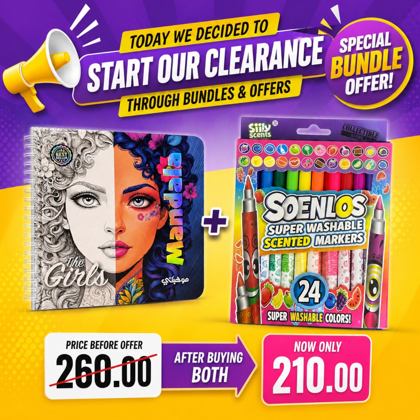 🖍️ 24 Scented Washable Markers + Dreamy Art Coloring Book
