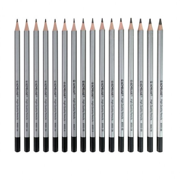 Acmeliae Hexagonal Pencil Set – 12 - 16 Pencils in Tin Box – Grades 2H to 8B