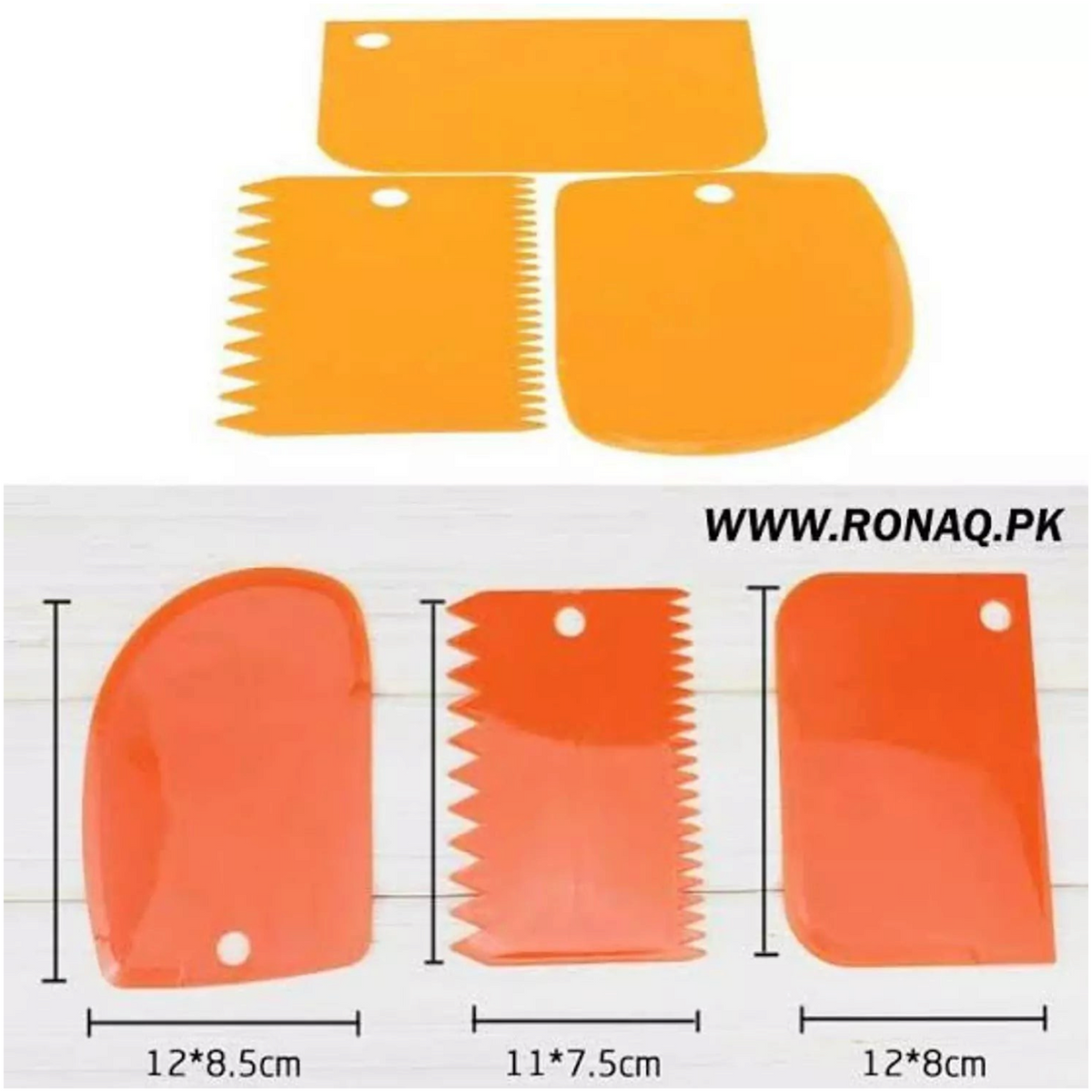 Elite Stationery House 3-piece orange plastic dough and icing scraper set for baking and cake decorating