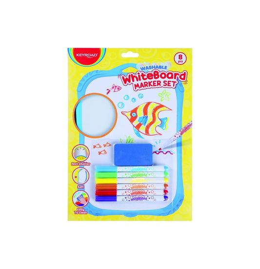 Kids Double-Sided Board White Face and Grid Face + 6 Color Marker Pens + Eraser – Keyroad Model KR973018