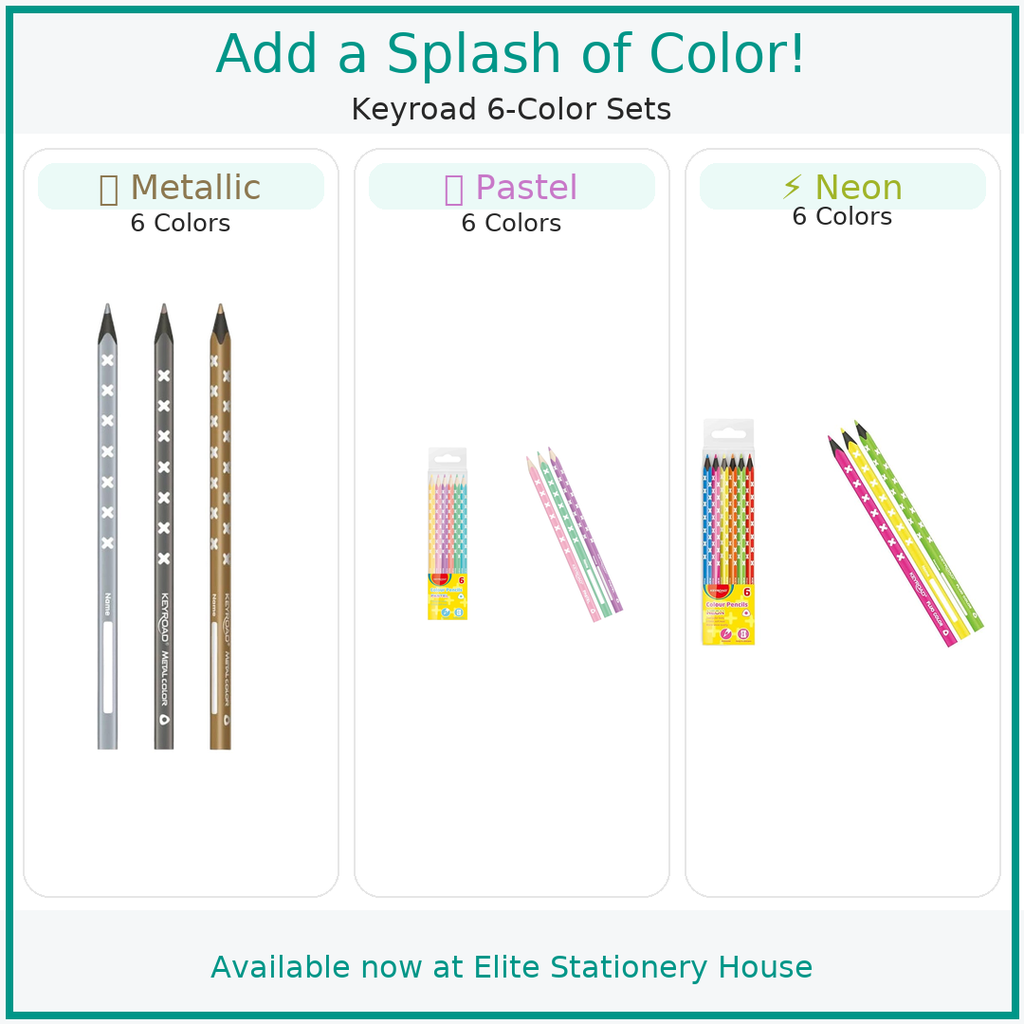 Keyroad Metalic, Neon Pastel Colored Pencils, 6 Colors, 3 Shades