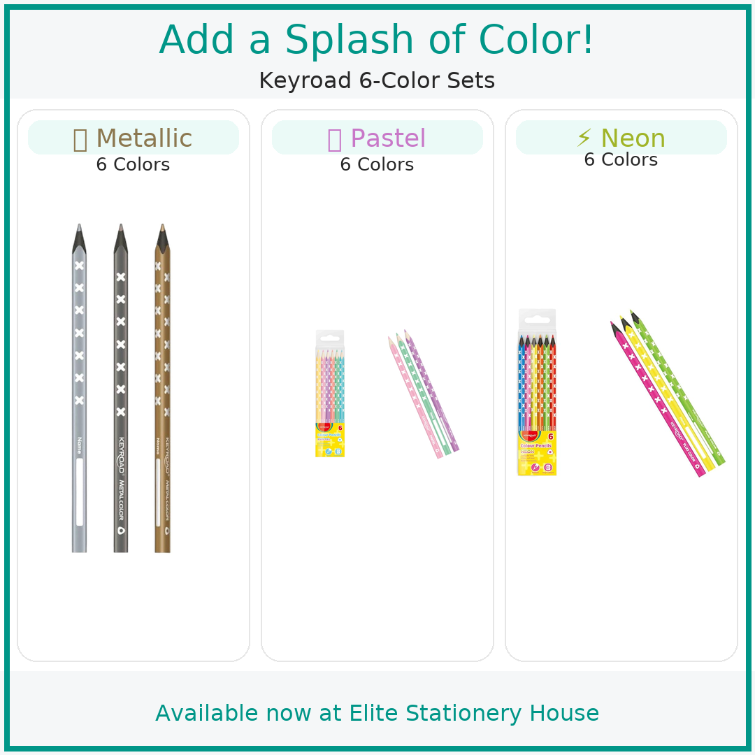 Keyroad Metalic, Neon Pastel Colored Pencils, 6 Colors, 3 Shades