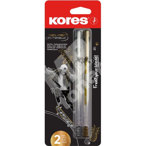 Kores Gel Pens in 2 Metallic Colors, Silver and Gold, 1 mm, Carded, Model 37941