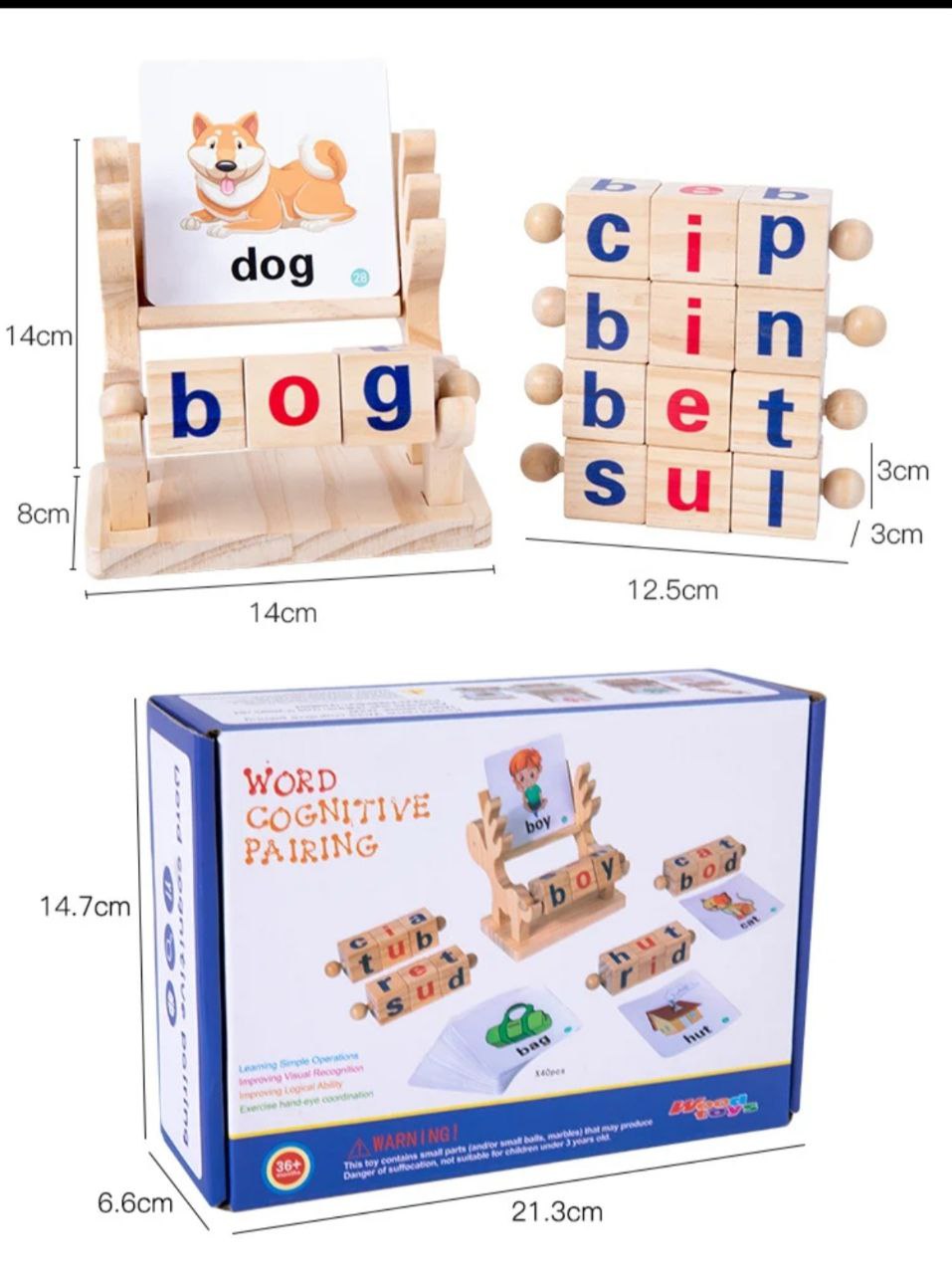 Wooden Reading Blocks | Rotating Letter Puzzles for Kids