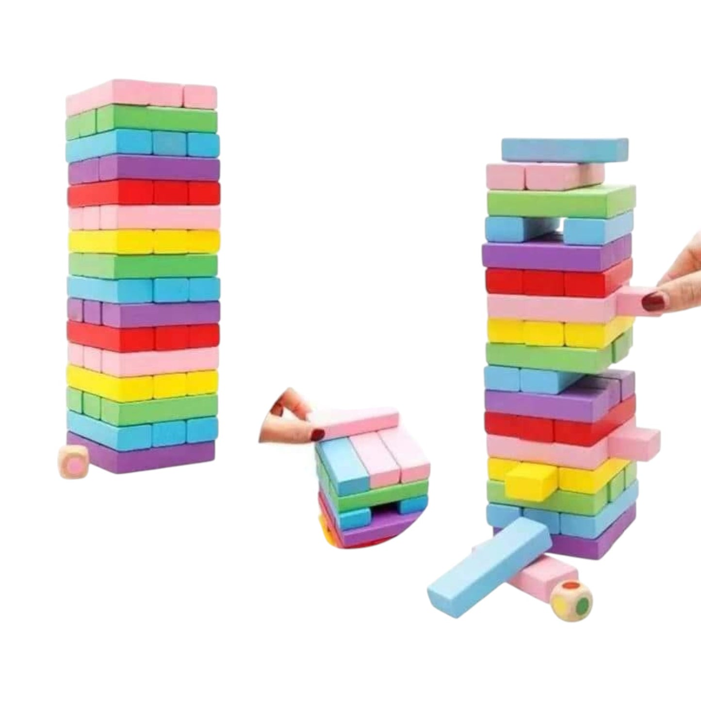 Wooden Blocks Game for Kids and Adults, 48 Wooden Blocks & 4 Dices