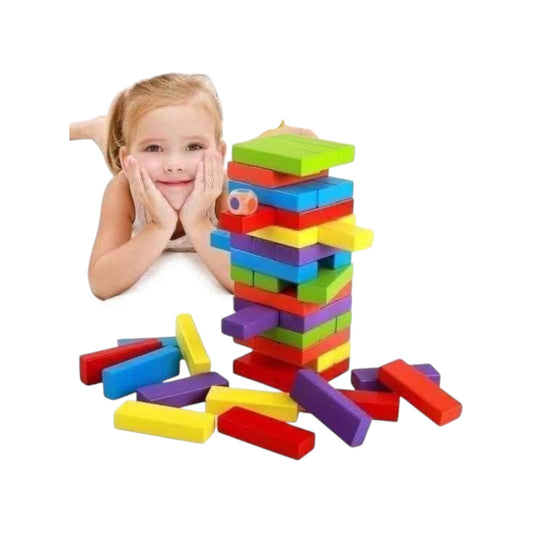 Wooden Blocks Game for Kids and Adults, 48 Wooden Blocks & 4 Dices