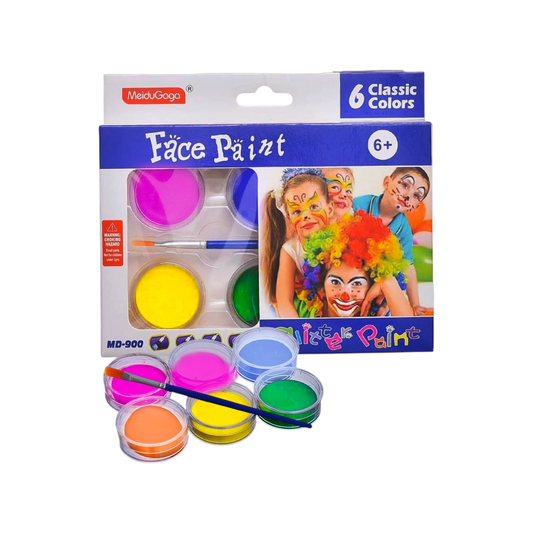 Non-Toxic FLURECENT Face Paint Pack of 6 Colors with Brush