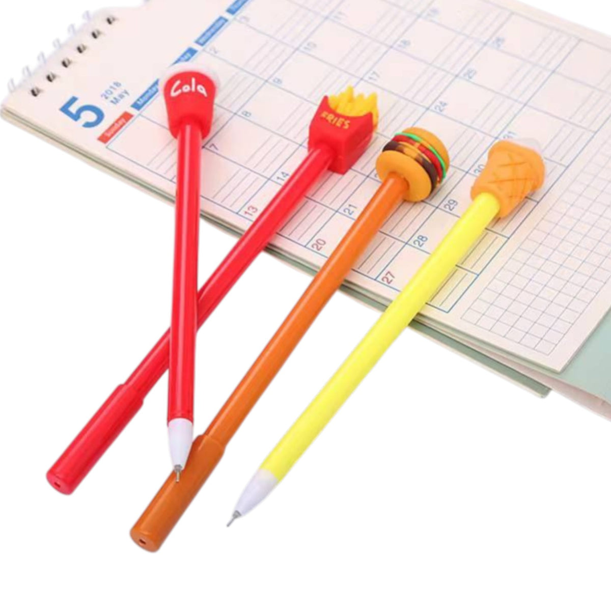 Blue Ink Pens With 2 Different Designs Ice Cream And Fries Shapes For Kids - Multi Color