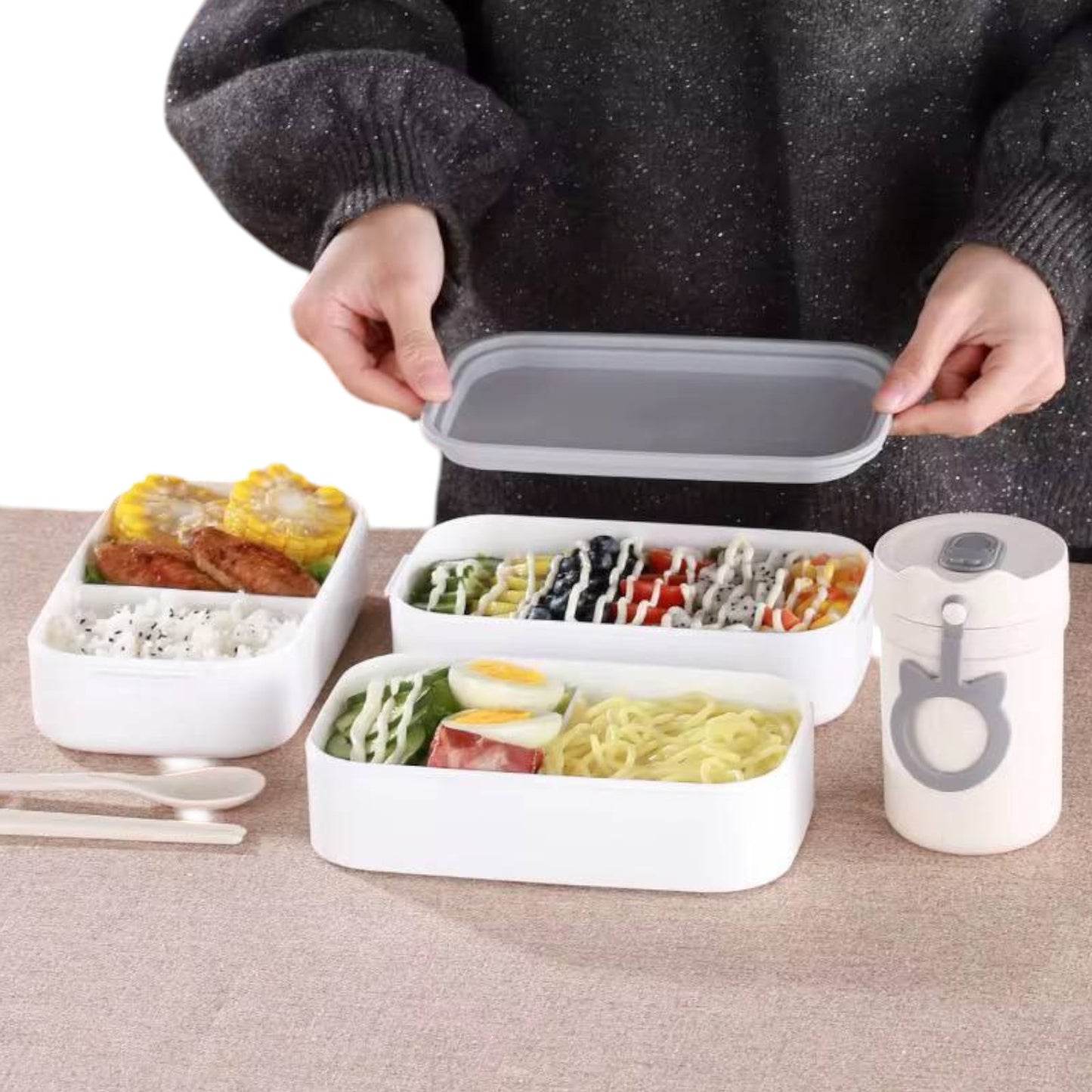 2 Layers 2 Parts  Stainless + Plastic Lunch Box
