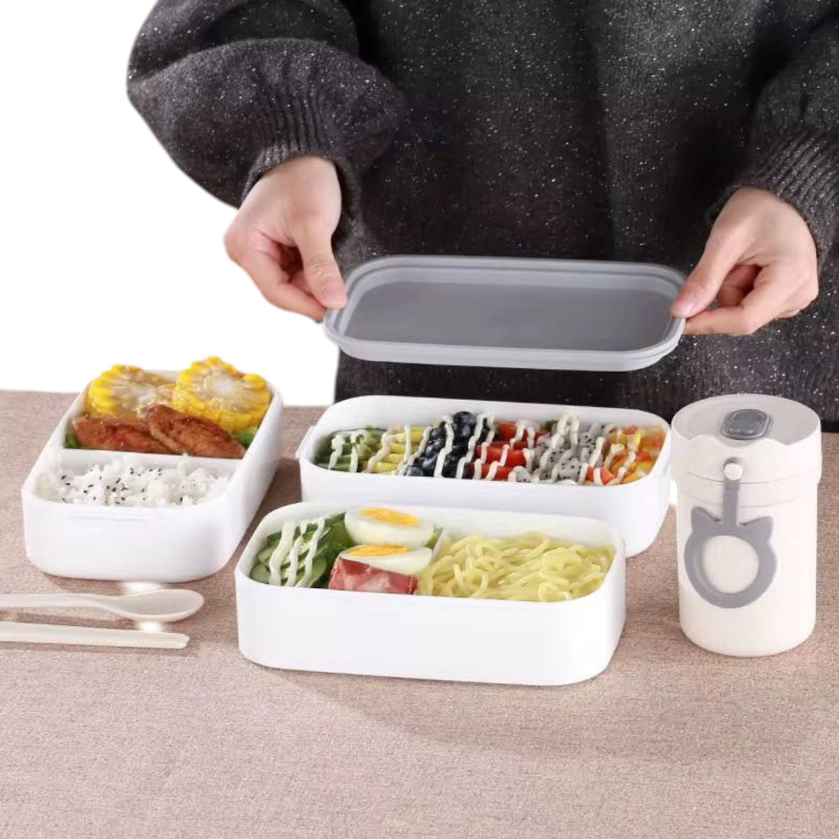 2 Layers 2 Parts Stainless + Plastic Lunch Box