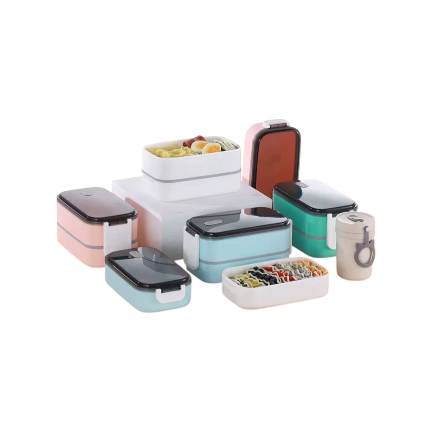 2 Layers 2 Parts  Stainless + Plastic Lunch Box