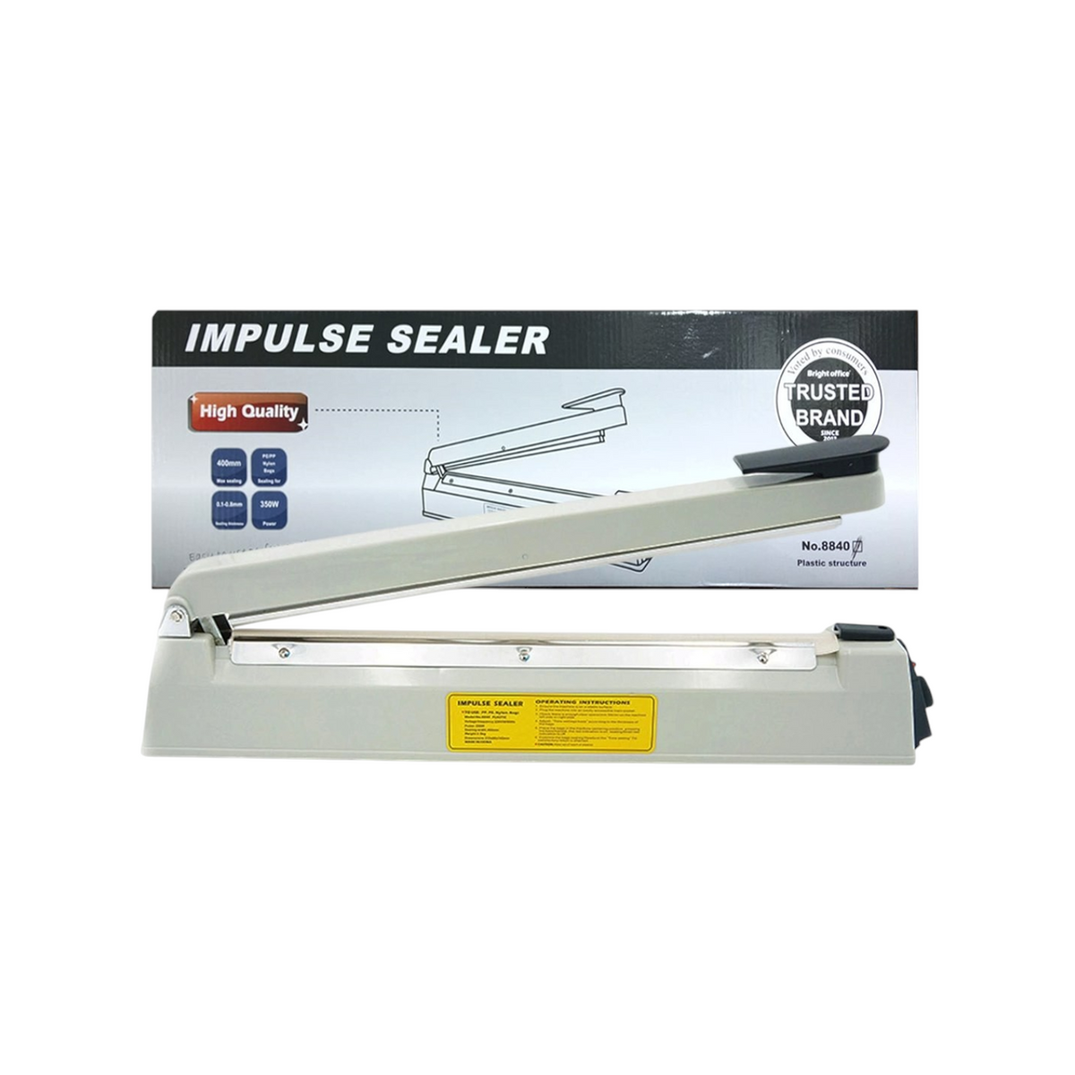 Elite Stationery House 12-inch white impulse heat sealer for heavy-duty plastic bag sealing with original box