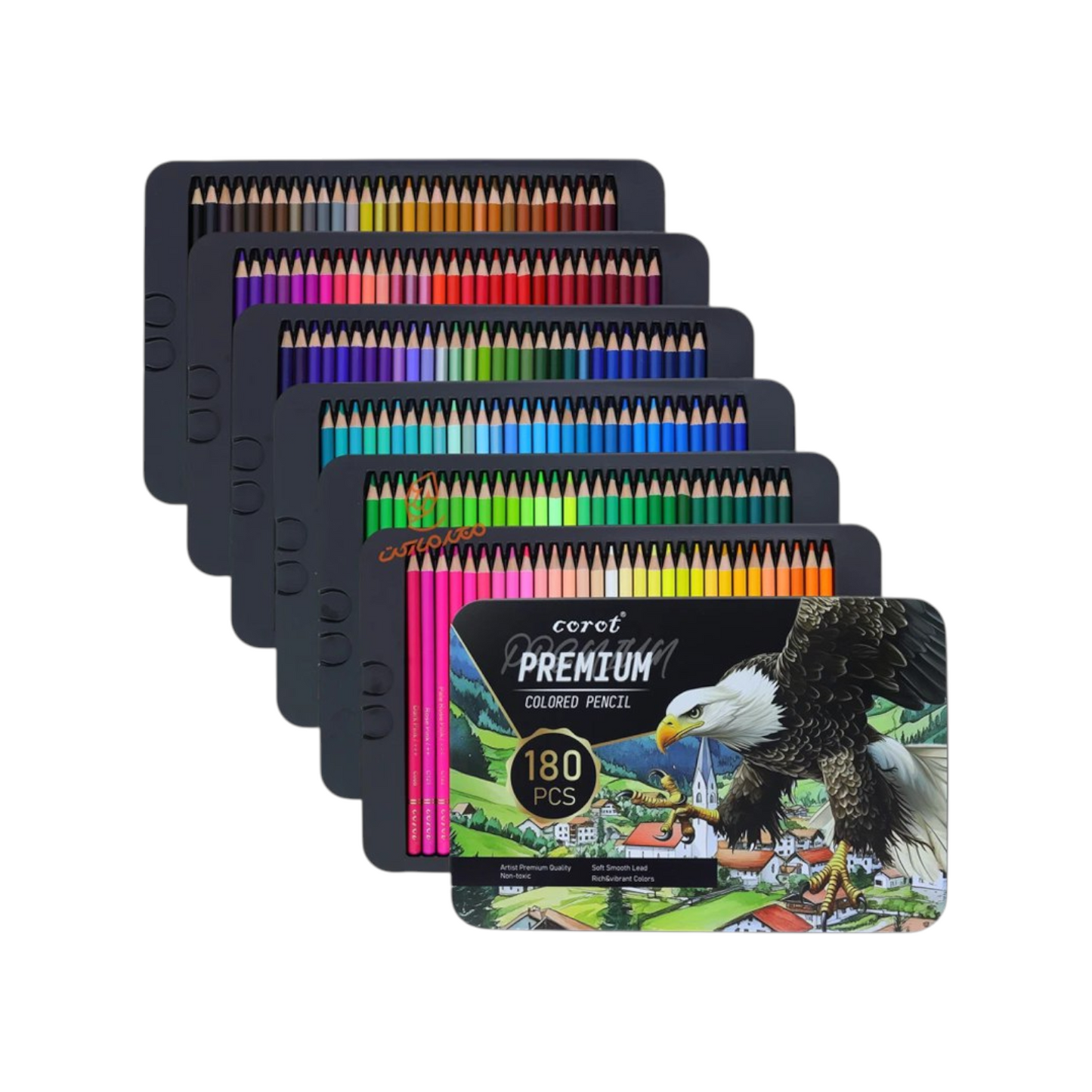 Corot KLCQ-180Y طقم 180 لون خشب علبة معدن