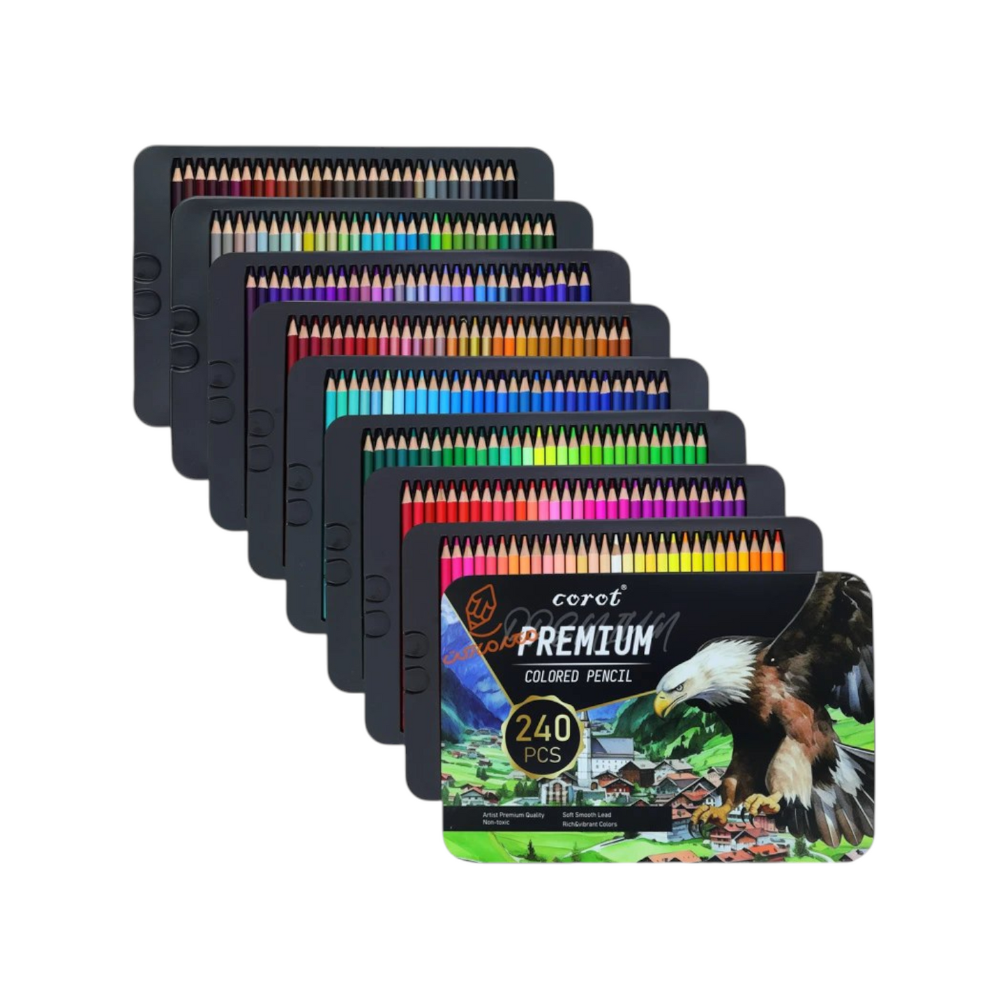 Corot KLCQ-240Y طقم 240 لون خشب علبة معدن