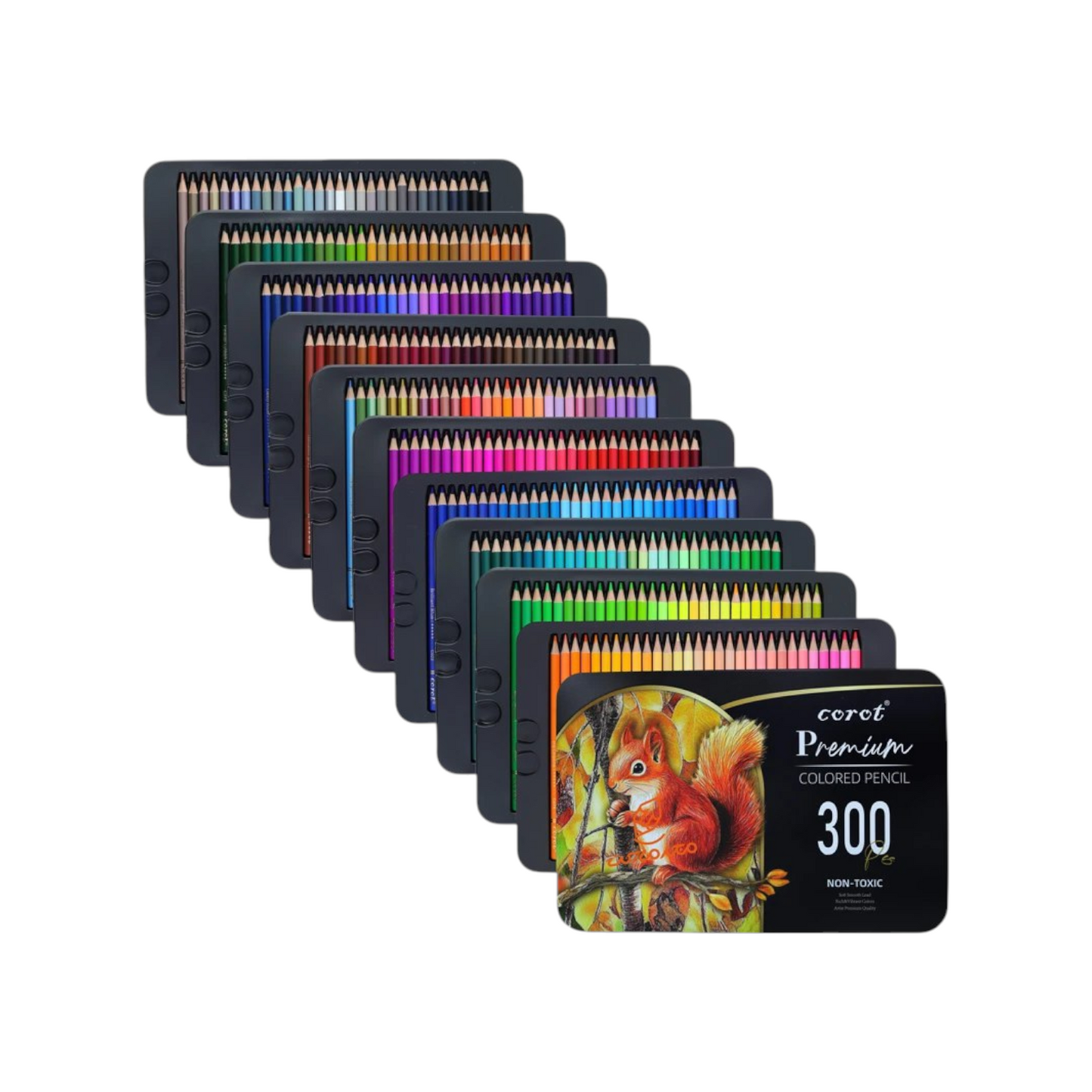 Corot KLCQ-300Y طقم 300 لون خشب علبة معدن