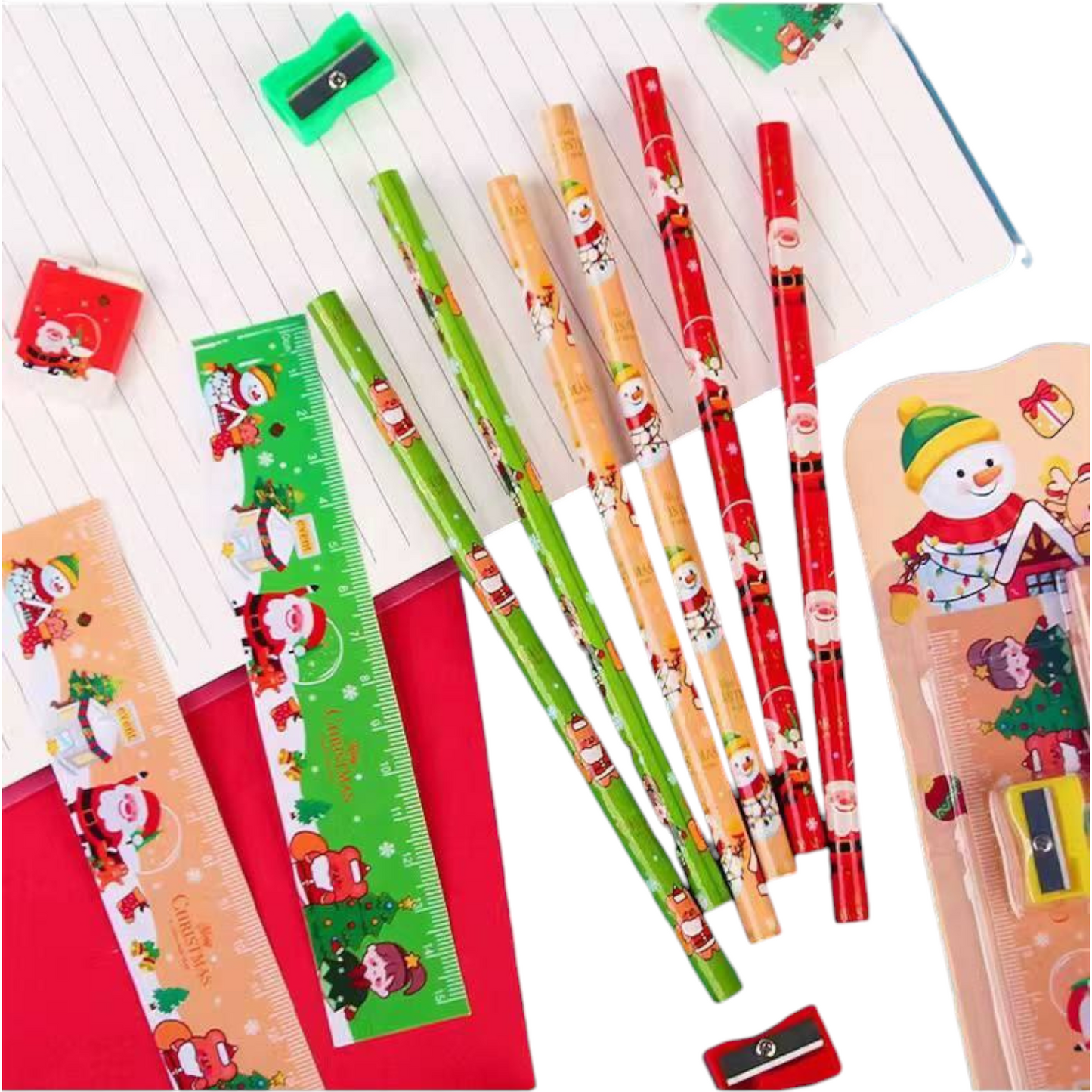 Red Christmas Stationery Set for Children 6 pcs