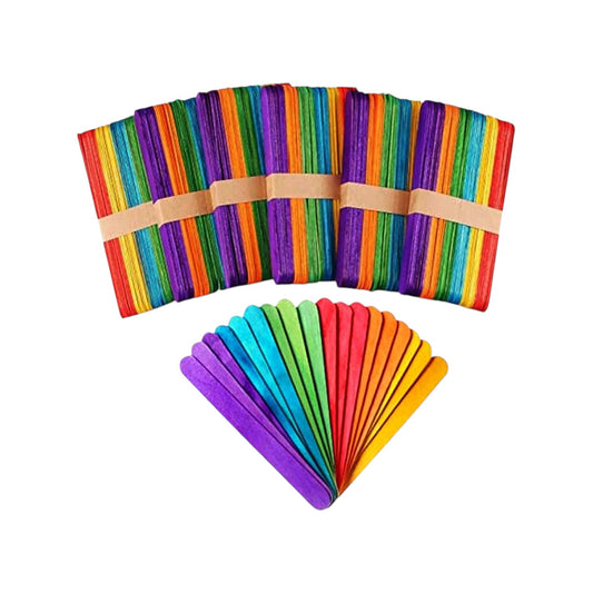 Wide wooden sticks in assorted colors, 11.5 × 0.9 cm, 2 mm thick- Art Craft Sticks 50 Pcs