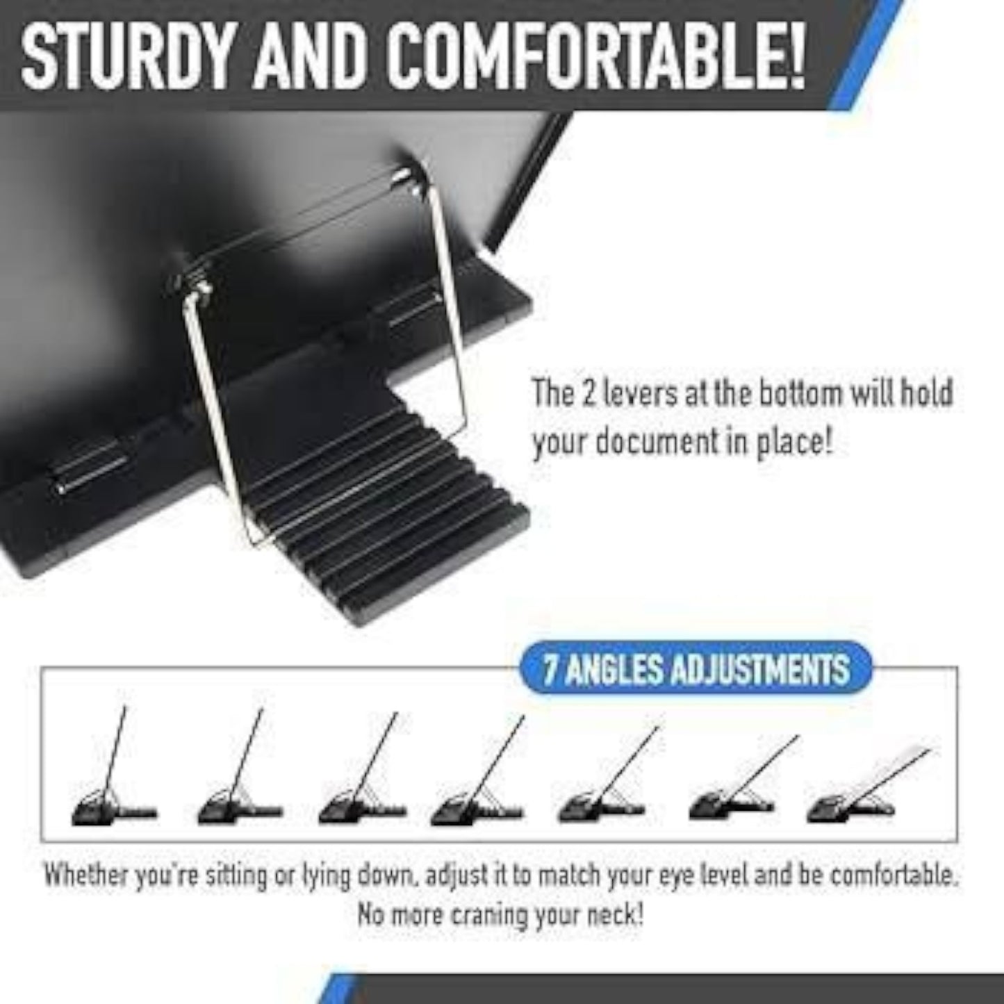 Book Stand Frame Desk Holder with 7 Tilt Adjustable Grooves Bookends