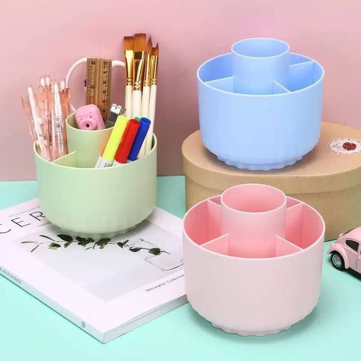 360 Degree Rotating Pen Holder Desk Organizer with 5 Compartments