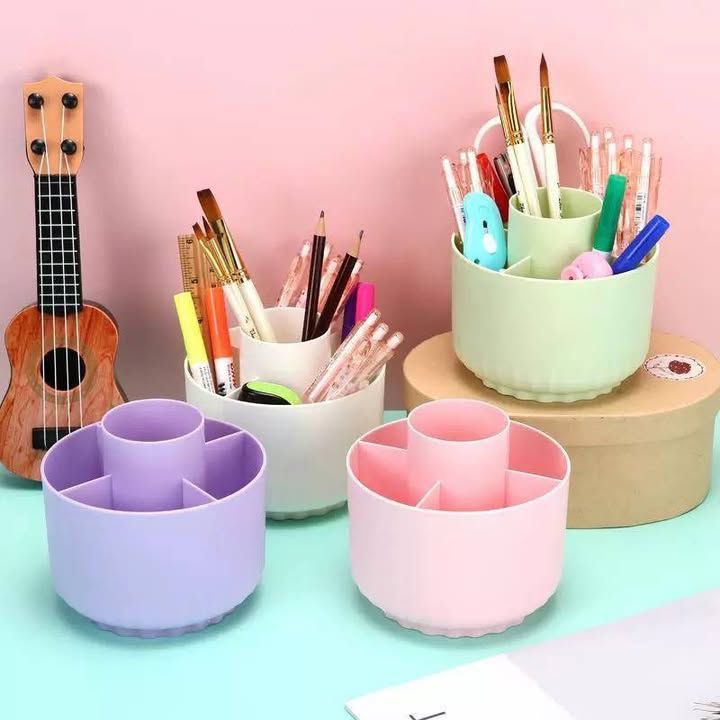 360 Degree Rotating Pen Holder Desk Organizer with 5 Compartments