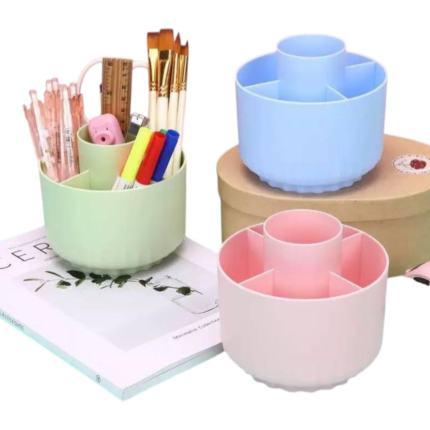 360 Degree Rotating Pen Holder Desk Organizer with 5 Compartments