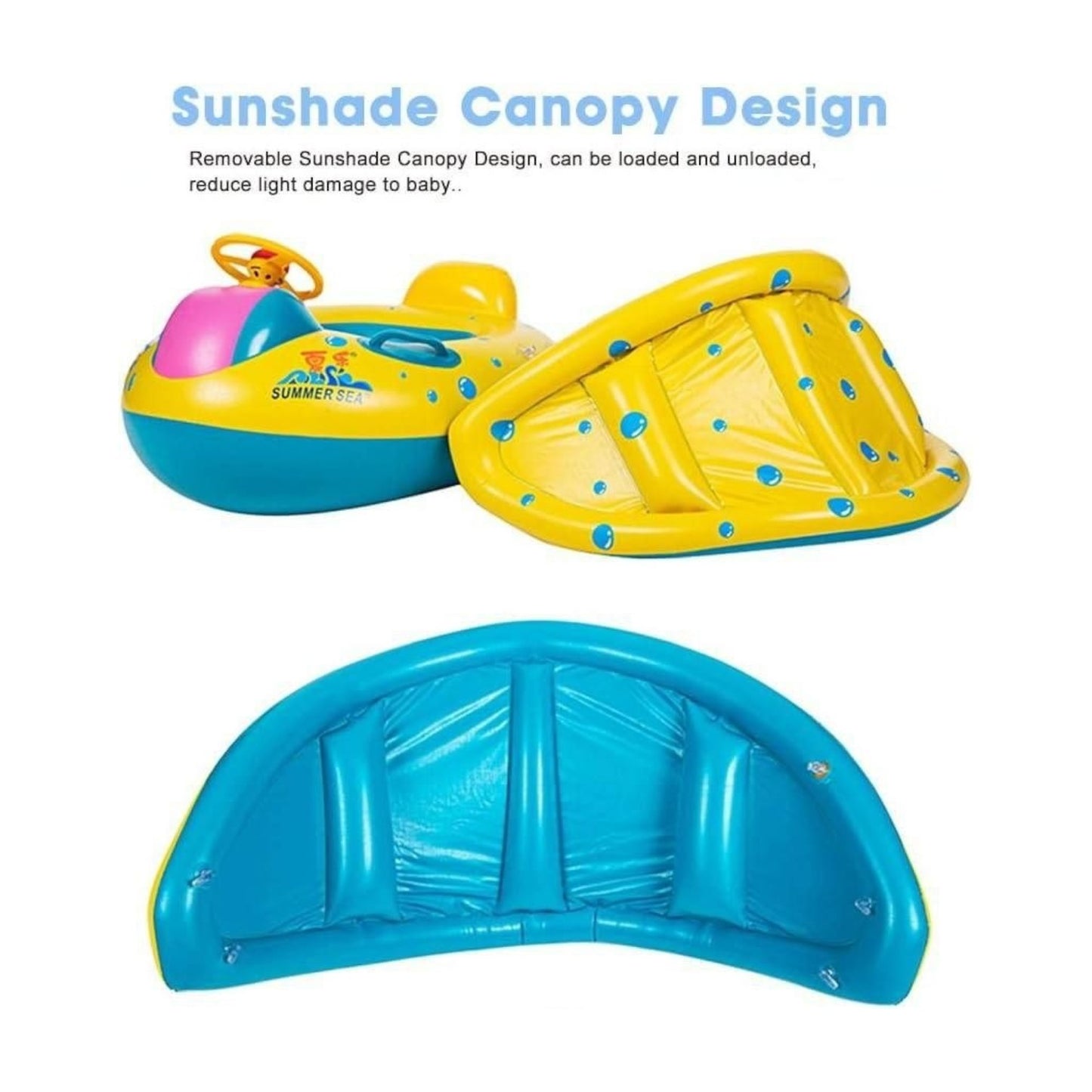 Inflatable Float with Protective Canopy, Steering Wheel Car Design