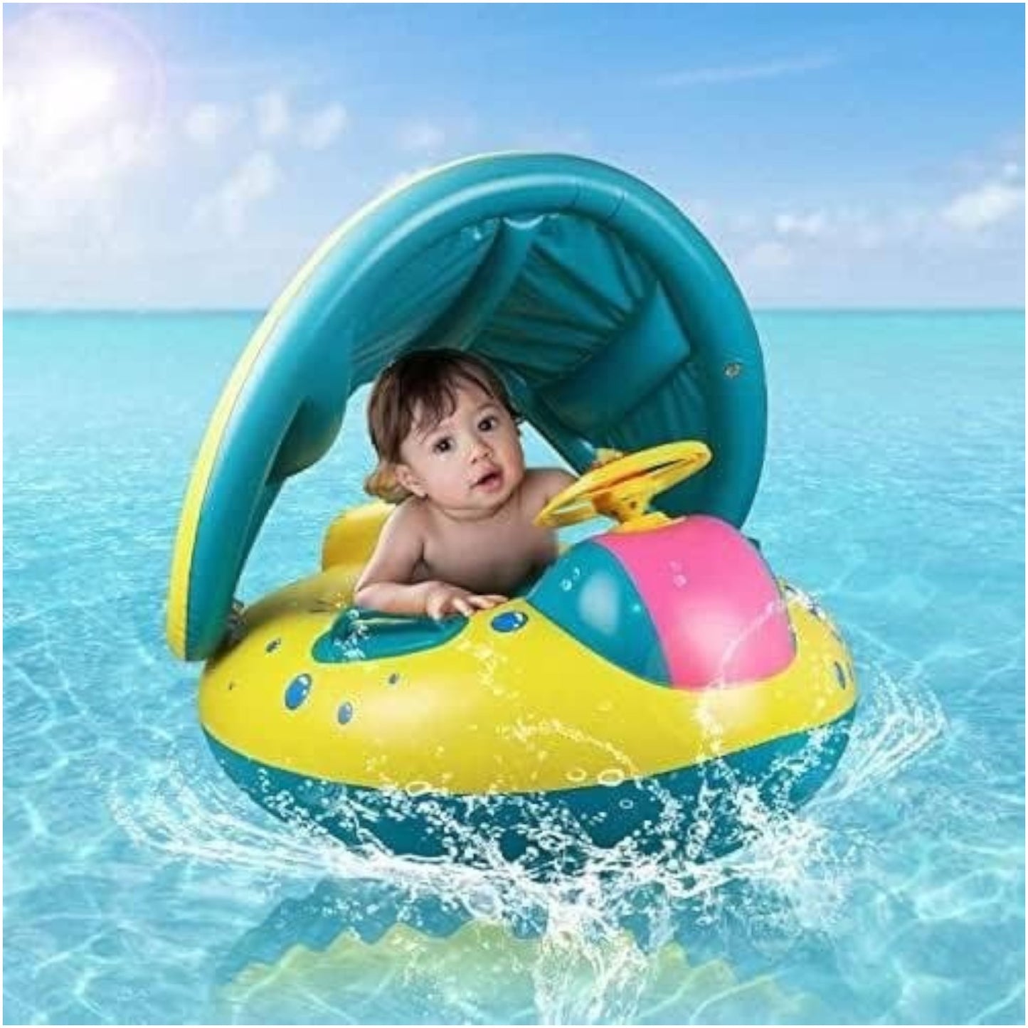 Inflatable Float with Protective Canopy, Steering Wheel Car Design