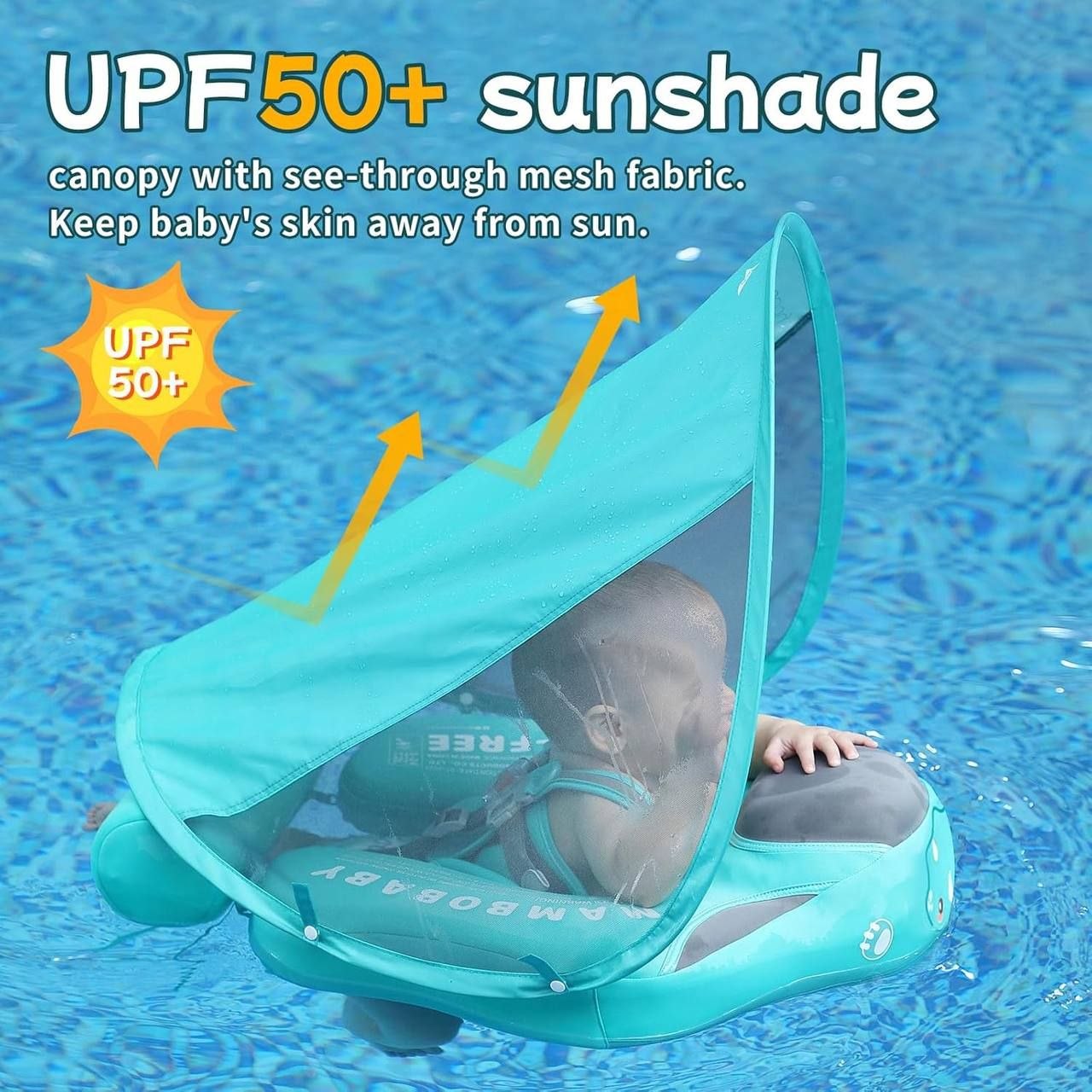 Baby Swimming Float with Canopy, Waterproof Non-Inflatable