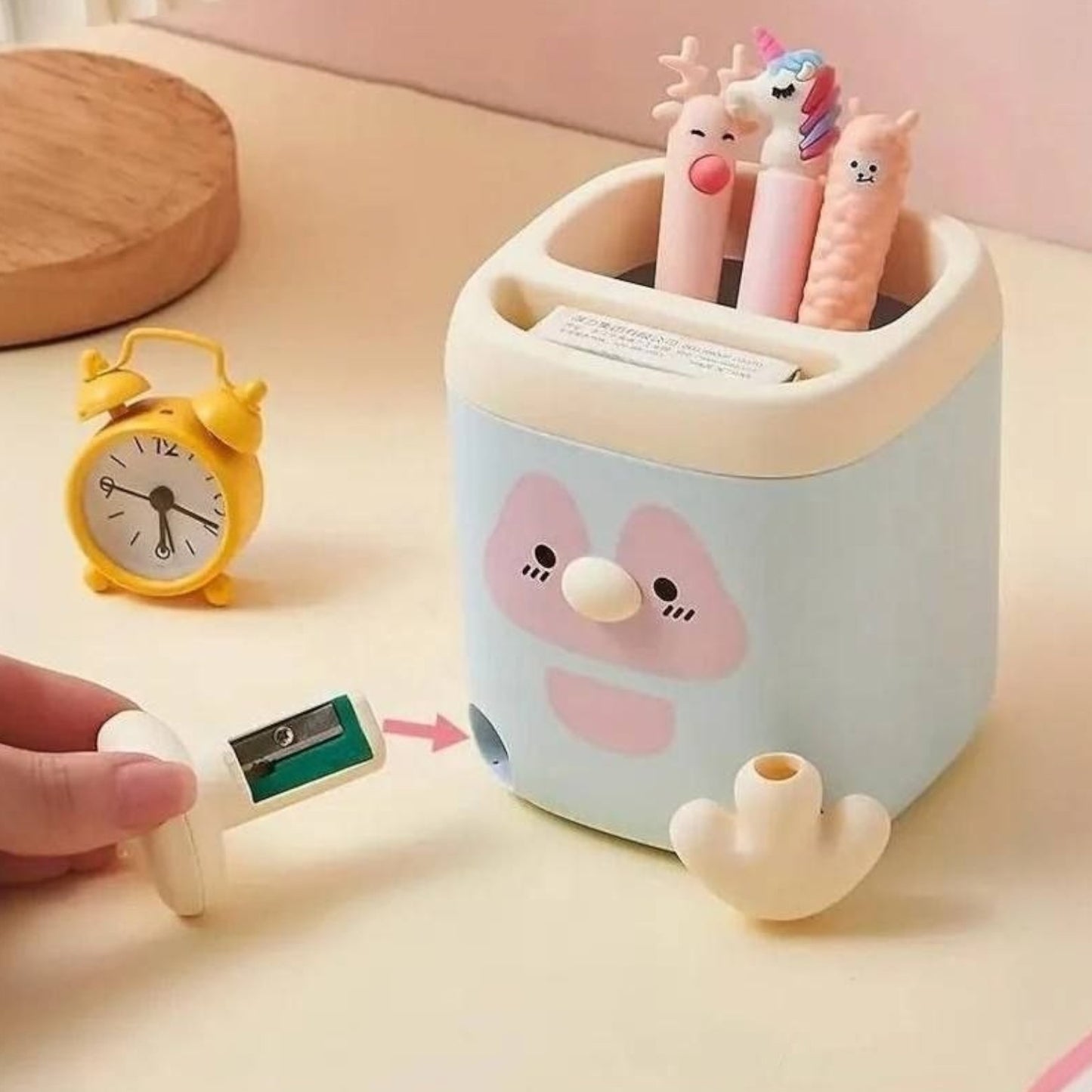 Spacious Penguin Pen Holder Pen Holder with Roller Cutter Large Capacity Multifunctional Organized Pencil Storage Container