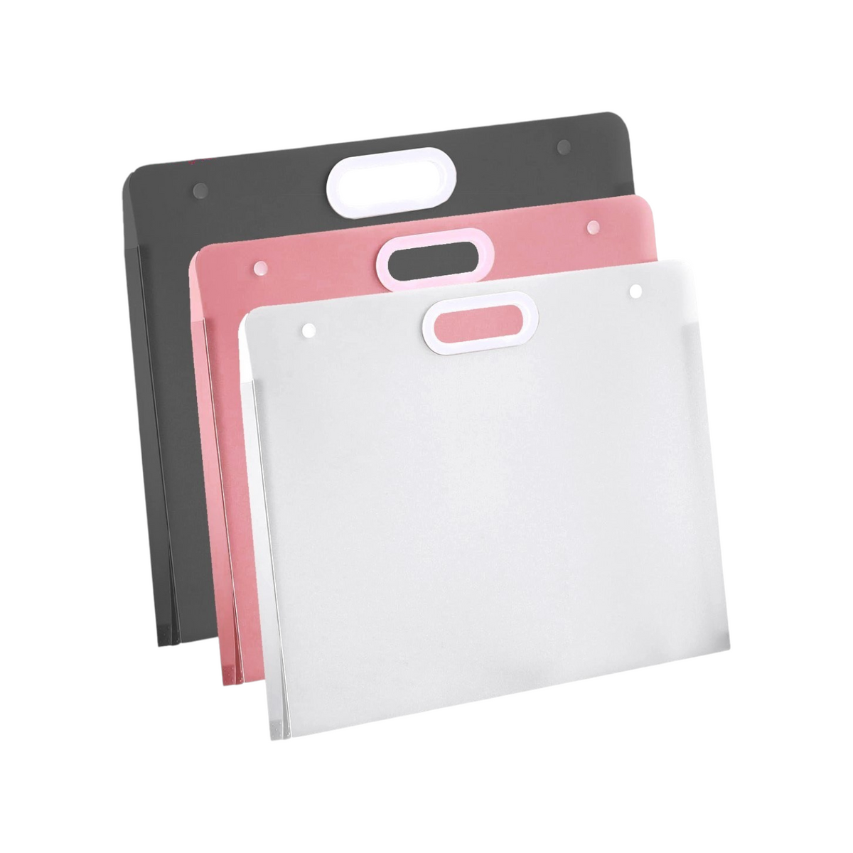 Elite Stationery House set of three semitransparent PP plastic art portfolio cases with top handles and snap buttons