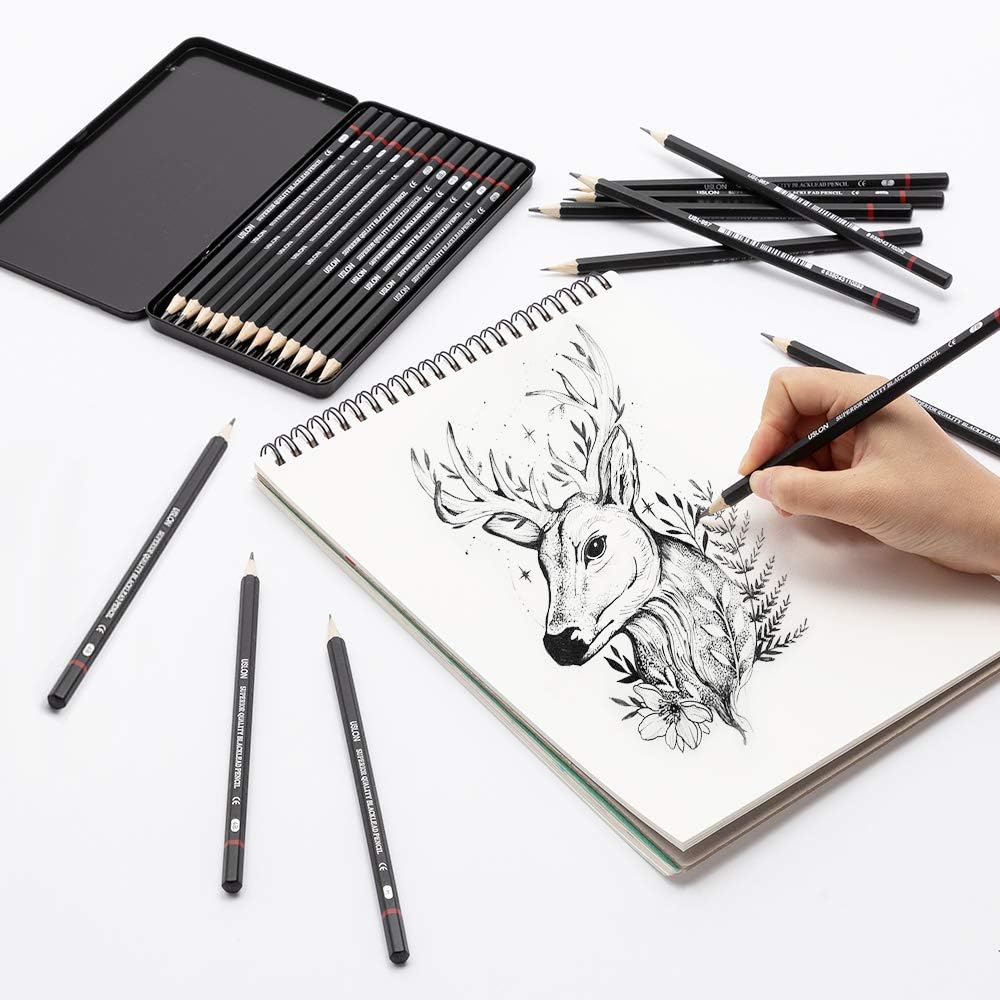 Pencil - Set Of 12 PCS, For Sketching & Drawing, Pack With Metal Storage Box