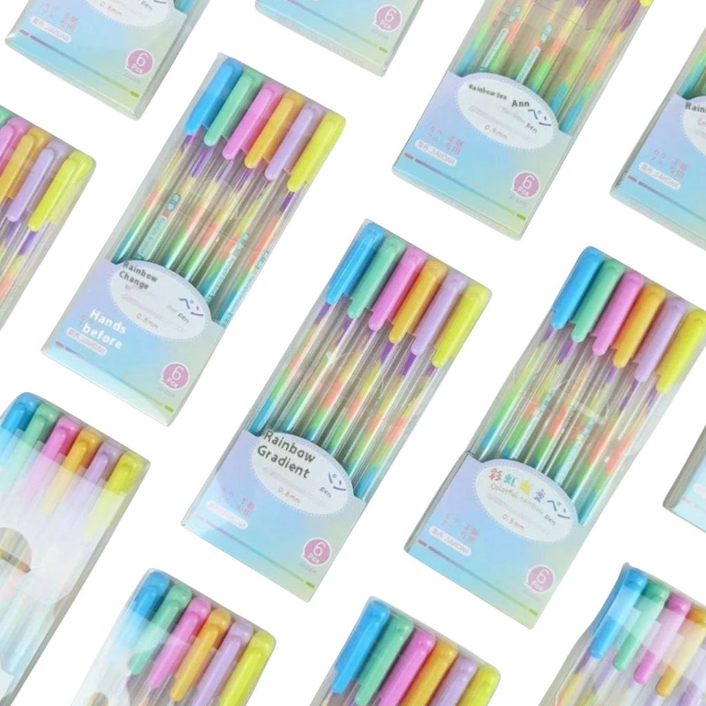 Elite Stationery House pack of 6 colorful rainbow gel ink pens with comfortable grips for creative writing and drawing