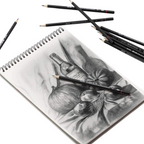 Elite Stationery House 12-piece graphite pencil set for sketching and shading with a spiral-bound drawing pad