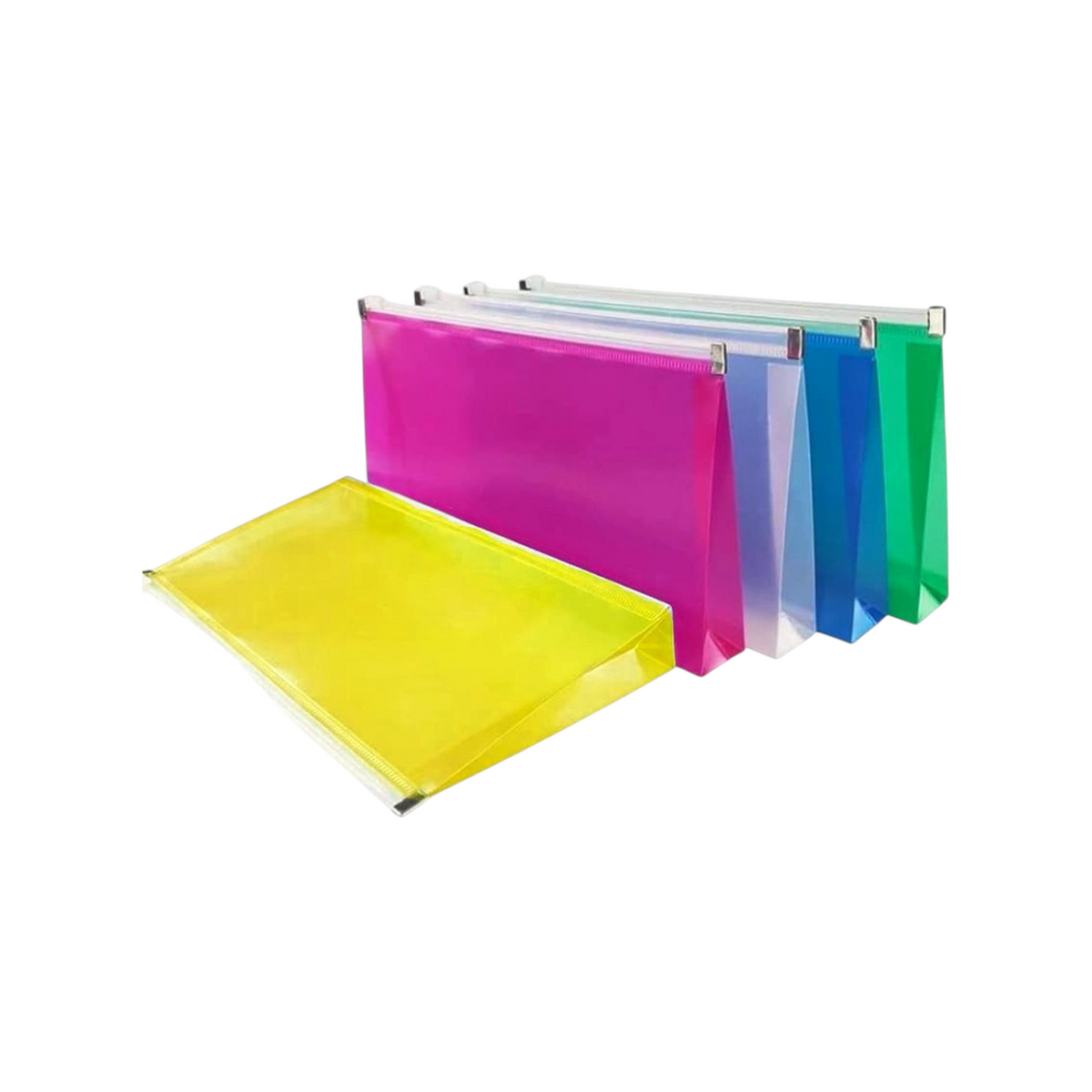 Elite Stationery House A6 obscured zipper cases in assorted translucent neon colours for document organization