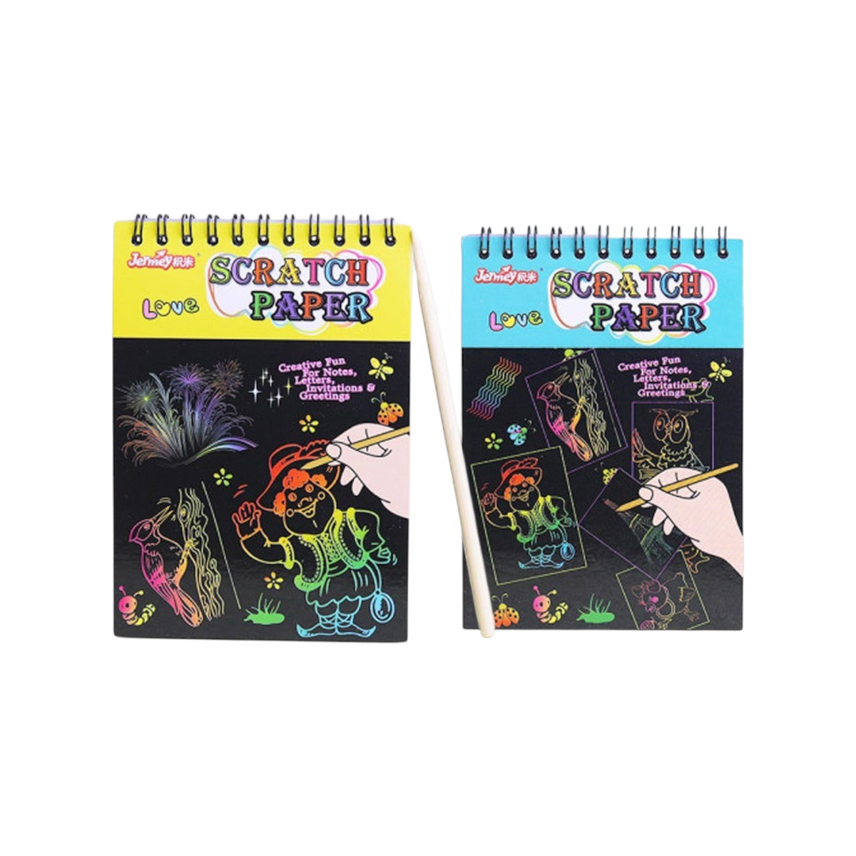 Elite Stationery House A5 black scratch paper notebooks with spiral binding and wooden stylus for creative drawing