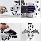Elite Stationery House interactive dinosaur robot showing battery installation and water filling for light effects