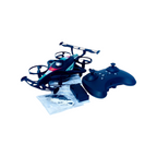 Elite Stationery House 2-in-1 RC flying car and stunt drone with remote control, battery, and charging cable.