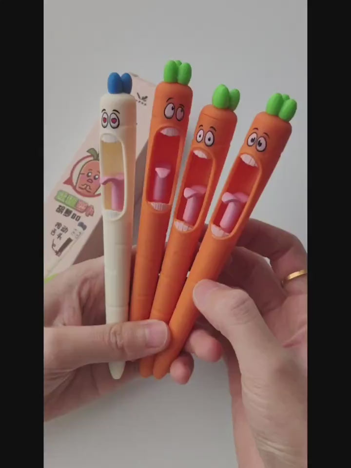 Carrot-Shaped Novelty Push Pens - 0.5Mm Black Ink