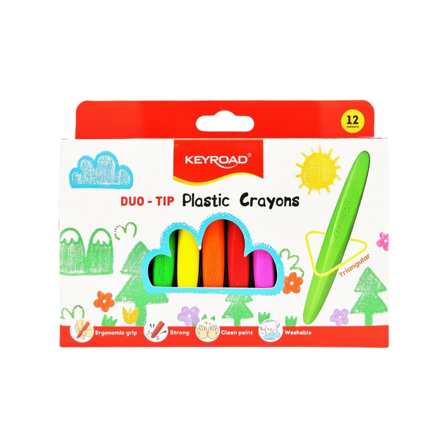 12 Colors Plastic Wax Crayons Pack - Keyroad KR971802